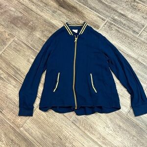 Wonder Nation Lightweight Jacket Full Zip Gold Trim Navy Blue Girls Size 7/8‎
